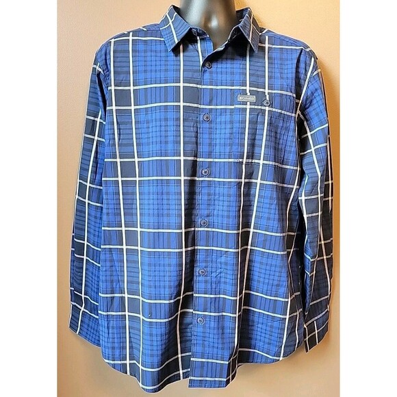 Columbia Sportswear Company Other - NWOT Men’s Columbia Shirt Blue/White/Black Plaid Button Long Sleeve Size Medium